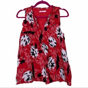 Hazel Bright Graphic Floral Sleeveless Oversized Red White Black Blouse Top S